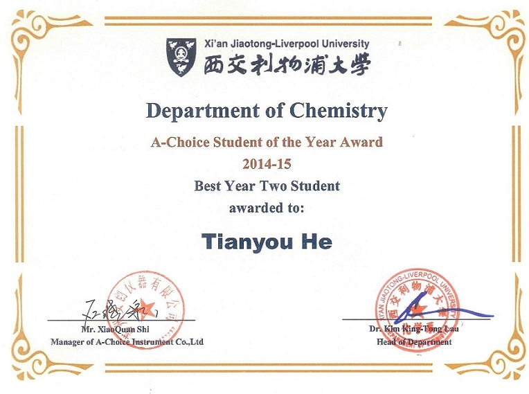 2014-2015 Best student Awards in Chemistry announced