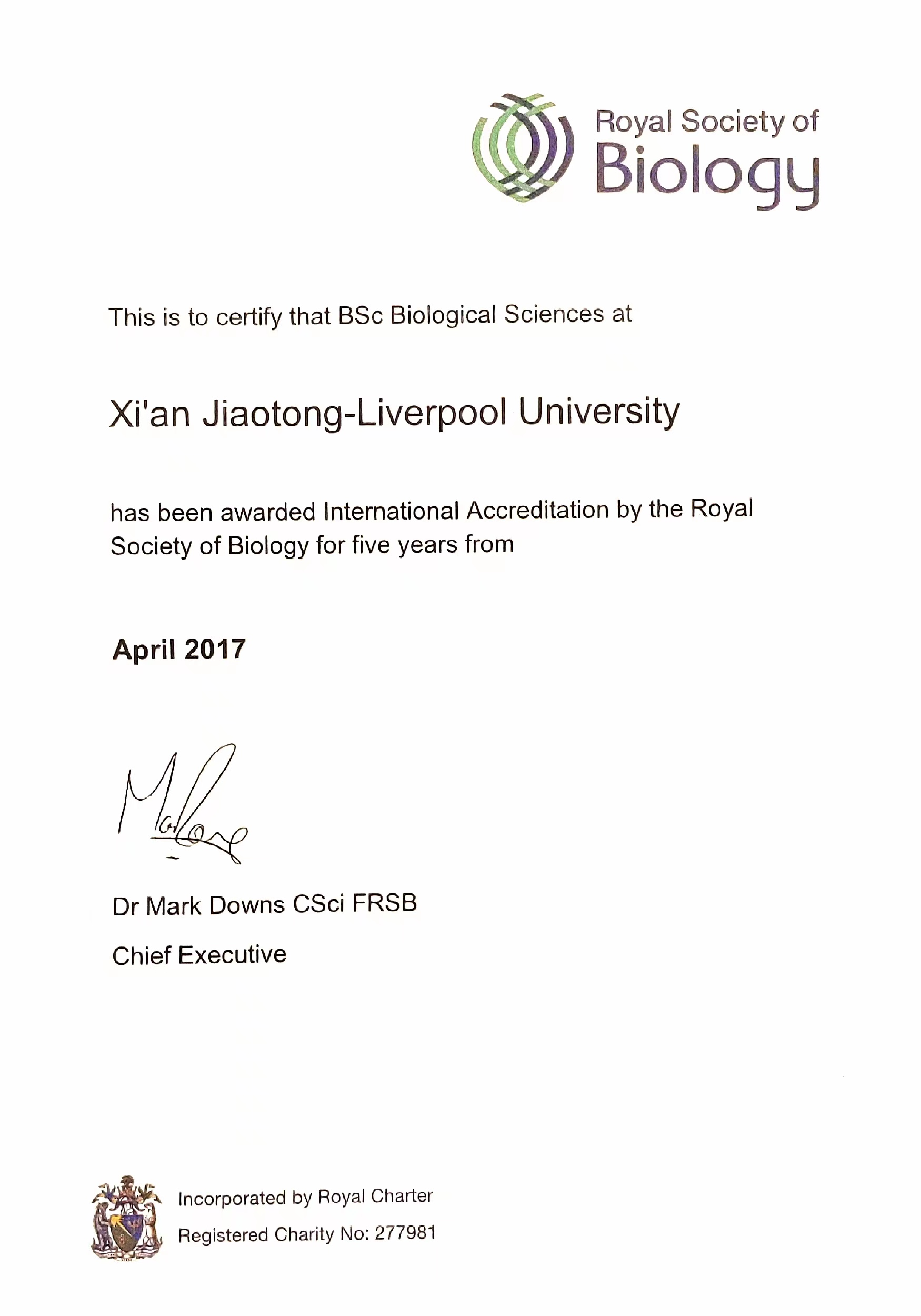 <p>Awarded international accreditation by the Royal Society of Biology (RSB)</p>
