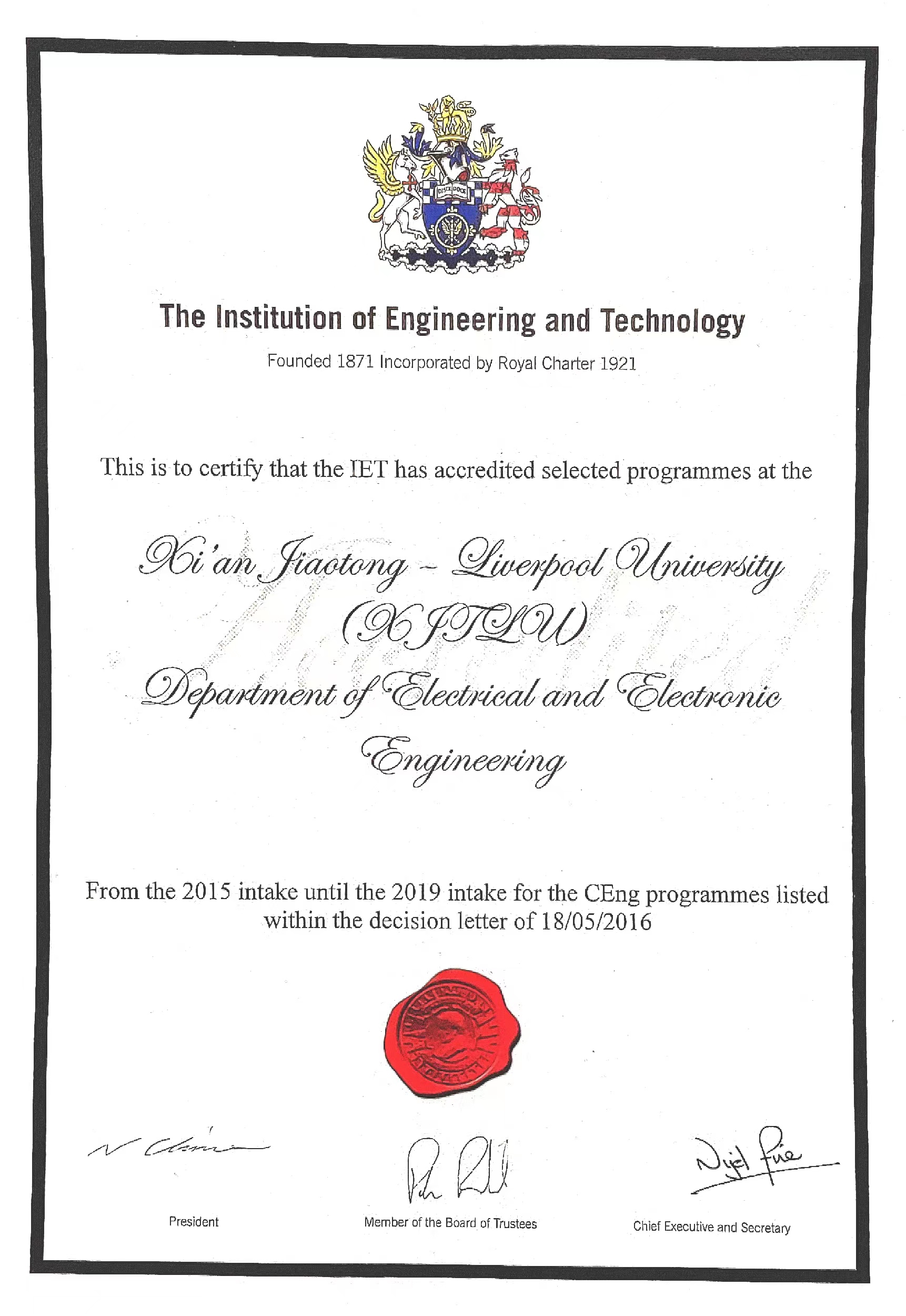 <p>Full accreditation from the Institution of Engineering and Technology</p>