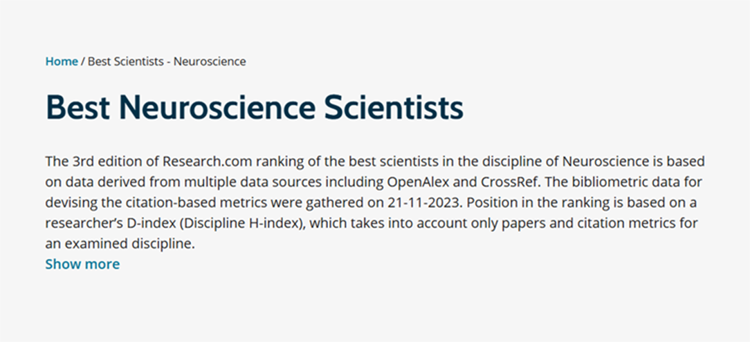 理学院教师入选神经科学领域最佳科学家榜单