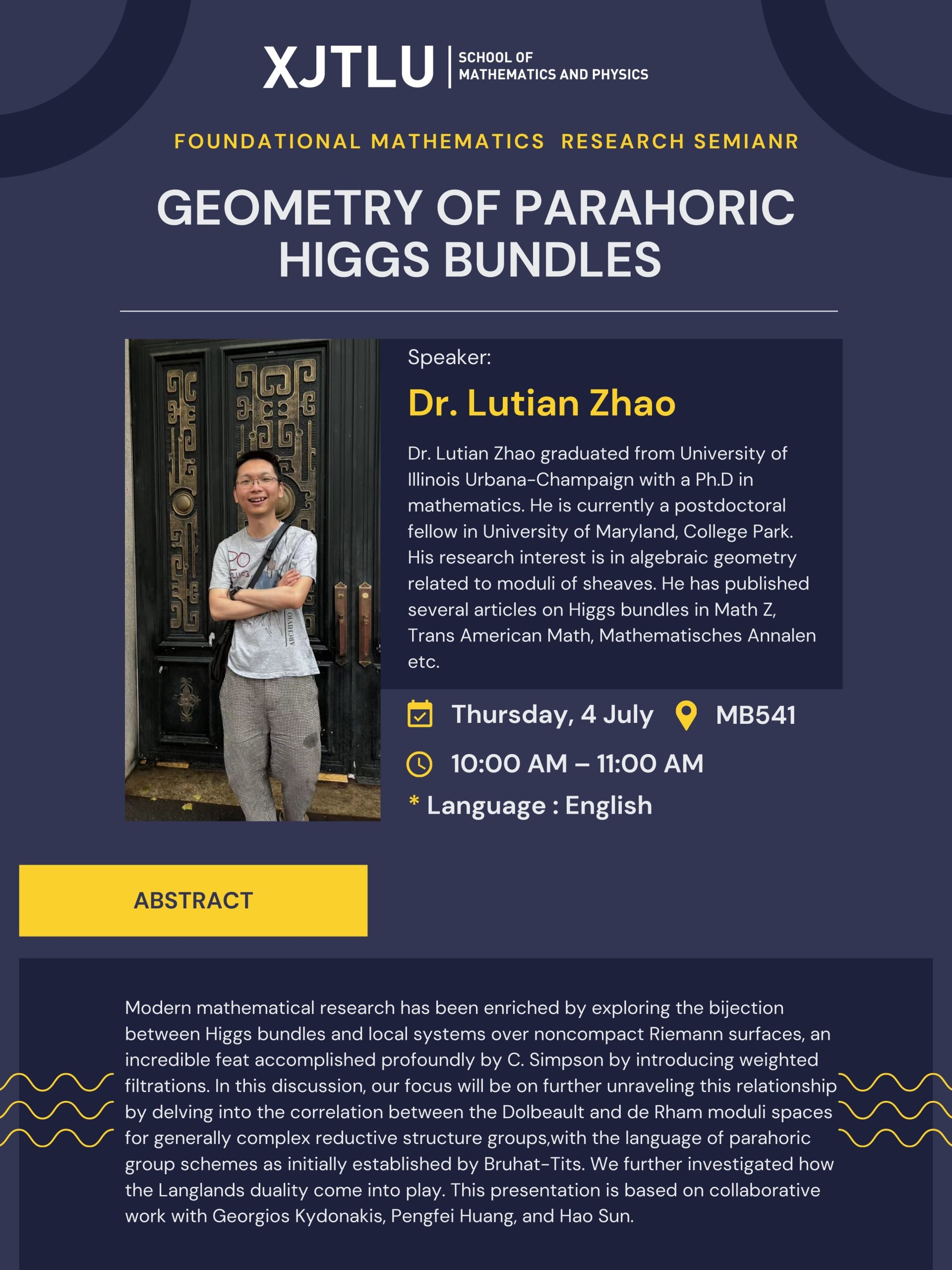 Foundational Mathematics Research Seminar: Geometry of parahoric Higgs ...